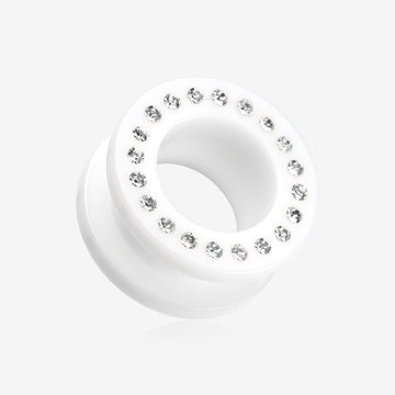 A Pair of Gems Encircle Screw-Fit Ear Gauge Tunnel Plug-White/Clear